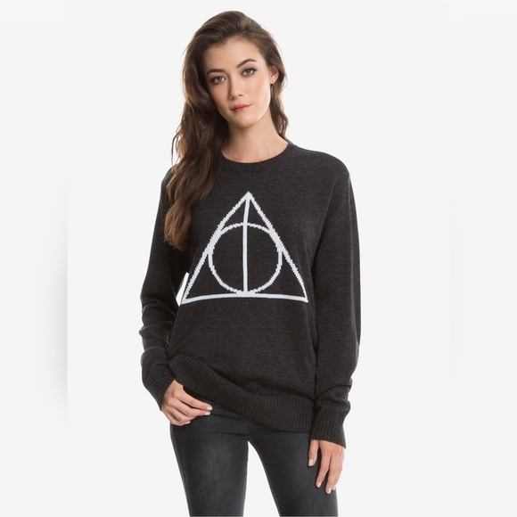 Harry Potter Deathly Hallows Womens Intarsia Knit Pullover Sweater Size XL - Picture 1 of 4